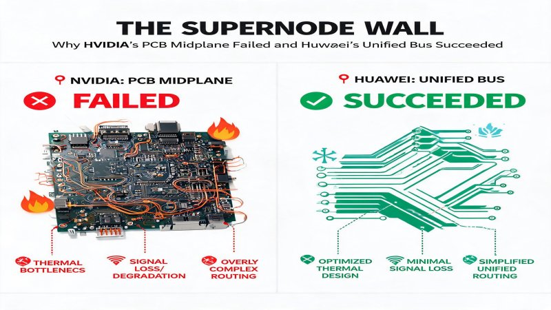 The Supernode Wall: Why NVIDIA's PCB Midplane Failed and Huawei's Unified Bus Succeeded